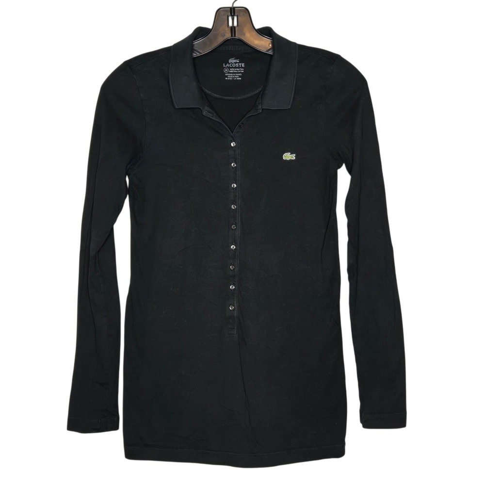 Lacoste Pima Cotton Long Sleeve Henley Polo Shirt Black Sz 36 US 4-6 Slim Y2K